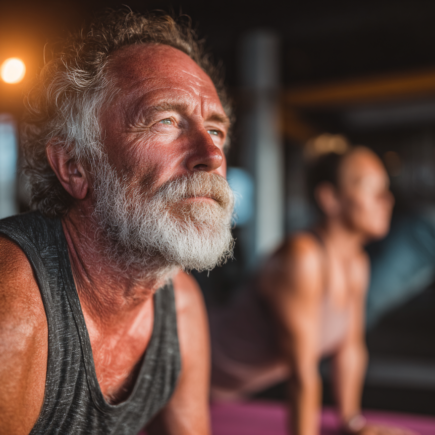 Възрастна жена прави йога