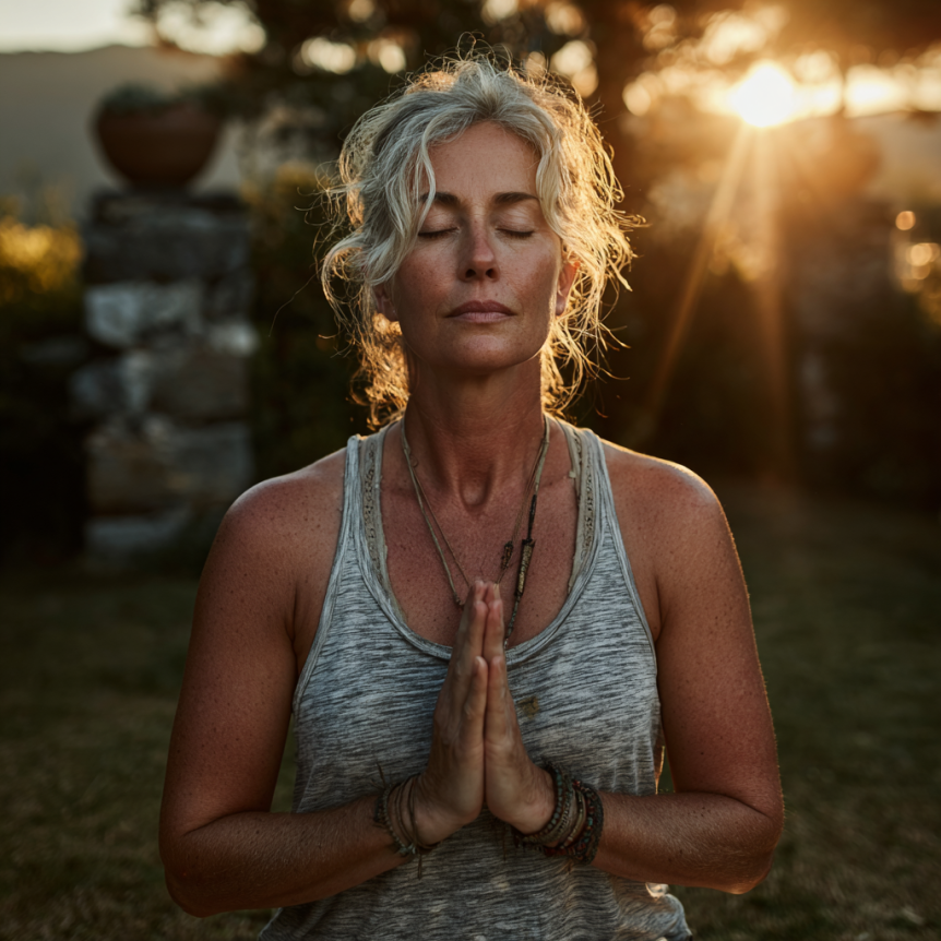 Група възрастни хора правят йога